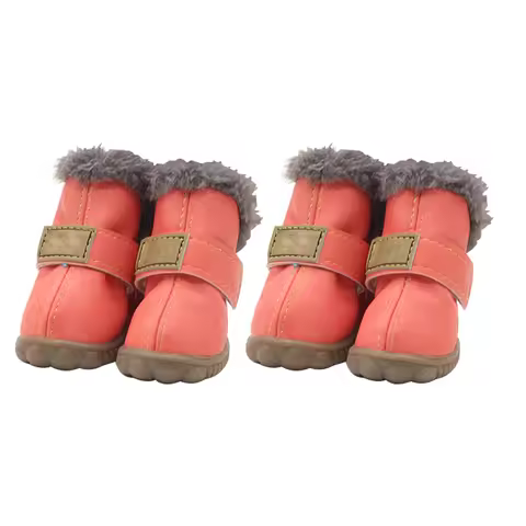 4pcs Pet Shoes Waterproof Snow Boots PU Leather Winter Pet Footwear, Silver, 5 Yards