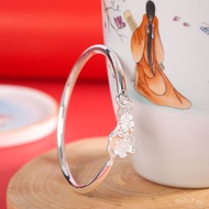 Fresh and Simple Open Blessing Ruyi Lock Fashion Silver Bracelet999.9Simple Women's Bracelet Pure Si