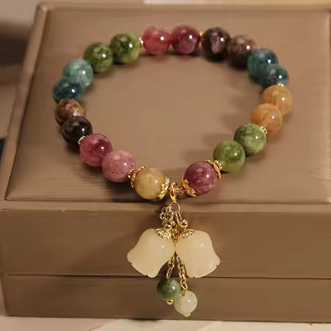 Fashion Colorful Beaded Orchid Pendant Bracelets for Women Girls Luxury Crystal Handmade Beads Brace
