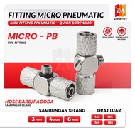 TEE Connector Nipel Fitting Pneumatic Micro Twist PB TEE