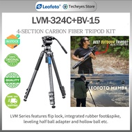 Leofoto LVM-324C Video Tripod 4-Section Carbon Fiber Tripod with BV-15 Head