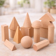 〔 Kindergarten Teaching Aids E2E] 15 Pieces Bagged Beech Geometric Building Blocks Log Model Childre