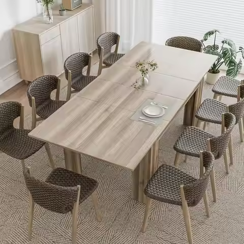 Expandable Solid Wood Dining Table for 4-8, Space-Saving with Hidden Leaf, Suitable for Small Spaces