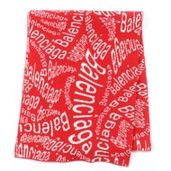 【5積分】成色極佳☆ BALENCIAGA 583121 純羊毛 Logo 印花大號披肩圍巾RED/象牙色 S碼 義大利製造 正品女士