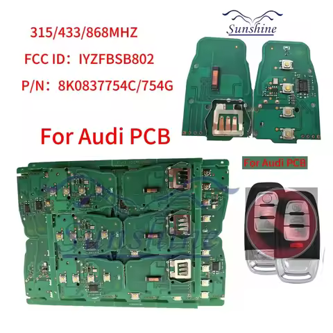 Sunshine PCB 315/433/868Mhz 8T0 959 754C Remote Car Key Circuit Board 3/4 Button For Audi Q5 A4L A5 
