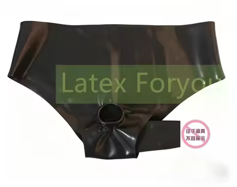 Black Men's Latex Brief Front Hole Back Back Sheath 0.4mm Cosplay Party Costume Rubber Male Shorts L
