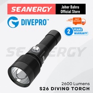 Divepro S26 2600 LUMENS Dive Torch Scuba Diving Torch Dive Light Scuba Torch Waterproof Torch Underw