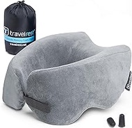 TRAVELREST Nest Memory Foam Travel Pillow/Neck Pillow - Advanced Neck Support for Long Flights - Patented Design for Optimal Relaxation - Long Travel - Unmatched Sleep - Machine Washable - Gray