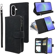 Wallet Case for Samsung Galaxy A56 5G with Wrist Strap Lanyard and Premium Vintage Leather Flip Cred