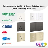 Schneider AvatarOn 13A 1 &amp; 2 Gang Switched Socket (White, Dark Grey, Metal Gold)