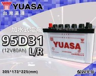 全動力-湯淺 YUASA 國產電池 加水 全新 95D31L 95D31R (80Ah)