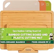 OOU Bamboo Cutting Board for Kitchen, Large Wooden Cutting Board Set with holder. 2 Heavy Duty Cutti