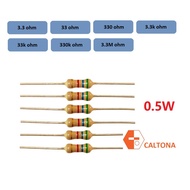 10pcs/pk Resistor 1/2W 0.5W 3.3ohm, 33ohm, 330ohm, 3.3k ohm, 33k ohm, 330k ohm, 3.3M ohm 5% Fixed Resistor