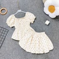 Set Bộ Bigsize Nữ Trẻ Trung Áo Thun Kiểu Tay Ngắn Bo Nhún Kèm Chân Váy Bí Có Lót Quần Bảo Hộ - SET( 