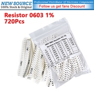 [720PCS] 0603 SMD Resistor Assorted Kit 36ValuesX 20PCS 1% 1R 3.3M 5.1R 3.3R 10R 10K 33R 100K 100R 3