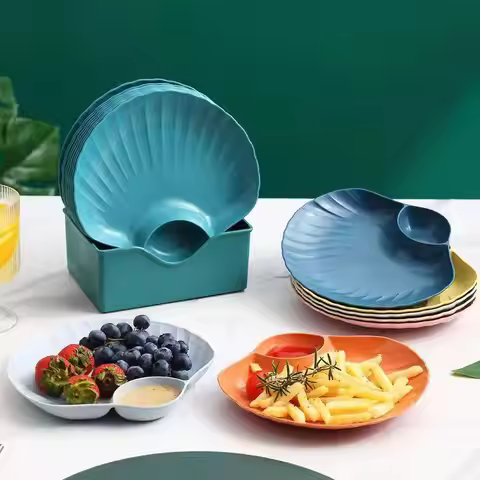 Plastic Shell Plates Dish Plates With Seasoning Dumpling Plates Household Salad And Fruit Shell Plat