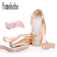 【Love ballet】 Pointe Ballet Dance Shoes ซาติน Upper With Ribbon Girls Women 39; S Pink Professional Ballet Shoes Dancing Shoes With Toe Pads