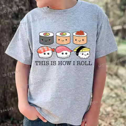 Sushi Lover Cotton T-shirt Girls Boys This Is How I Roll Graphic Tee Top Cute Sushi Kawaii Cartoon T