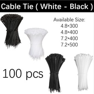 RTK 100pcs Cable Tie Cable Lock Zip Tie (Black and white) 4.8*300 4.8*400 7.2*400 7.2*500 Zip