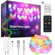 Spherical Lamp String Outdoor WiFi Bluetooth Remote Control Fairy Lights Leather Wire LED RGB Party