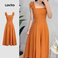 Lovito Boho Dress Tie Back Bow Soft and Comfortable Spring/summer Orange Dress for Women L137ED690 L