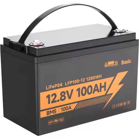 12V 100Ah LiFePO4 Lithium Battery, 15000+ Deep Cycles, 100A BMS Group 31 1280Wh Rechargeable Lithium