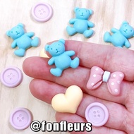 Fonfleurs 11pcs Teddy Dreams Mix Ribbow Bow Button Heart Love Resin Charms Cabochons Slime Accessori