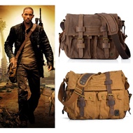 I AM LEGEND Will Smith Military Canvas + Genuine Leather Men Messenger Bag Canvas Shoulder Beg Male 