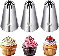 3 Pcs Star Tip for Piping 853 Large Frosting Tips Stainless Steel Cake Decorating Tips for Cookie, S