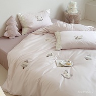 Bed Sheet Quilt Cover Embroidered Pure Cotton Girl 4 Cotton Full Heart Towel 100sins Four-Piece Set 