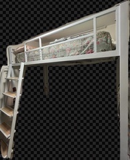 白色加厚鐵高架床架連梯級 White Extra Thick Metal Loft Bed Frame with Ladder