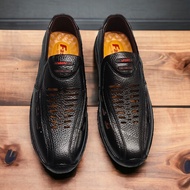 [HCM]Giày lười da bò nam mùa hè thoáng khí 2 màu nâu và đen mẫu đẹp khâu fuil đôi (R05)
