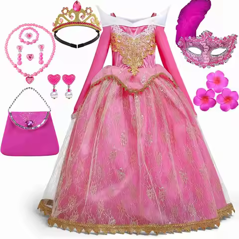 Disney Girls Sleeping Beauty Aurora Cosplay Princess Dress Kids Rapunzel Frozen Elsa Cinderella Cost