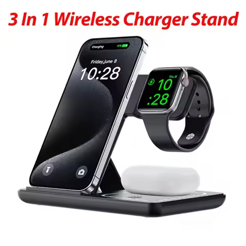 Night LED Light 3 In 1 Wireless Charger Foldable Stand For iPhone Samsung Apple Watch 2-11 SE Airpod