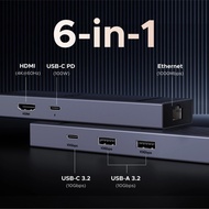 UGREEN 6 in 1 USB C HUB Gigabit Ethernet Adapter with 4K60Hz HDMI PD100W 10Gbps USB A&C 3.2 for Lapt