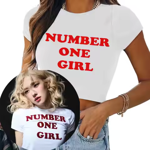 Rose-Number One Girl Crop Tops Women Girls Fashion O-neck Short Sleeve Shirt