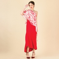 LOF FI CIEL PARTY DRESS COLORFULเดรสยาวออกงานเนื้อผ้าซิลกี้พิมพ์ลายดอกทิวลิป สีแดง เดรส ชุดเดรส เดรสแฟชั่นสวยๆ ชุดเดรสผู้หญิง (FS11RE)