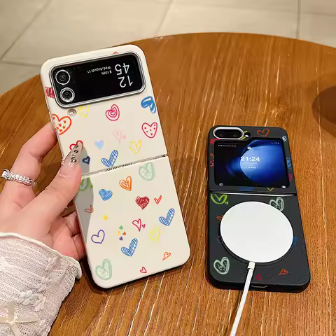 Colorful Mini Love Hearts Case For Samsung Galaxy Z Flip6 Flip5 Flip4 Flip7 Magnetic Folding Cover F