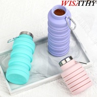 WISATHY Collapsible Water Bottle, 17oz Silicone Foldable Water Bottle, Portable Leakproof With Carab