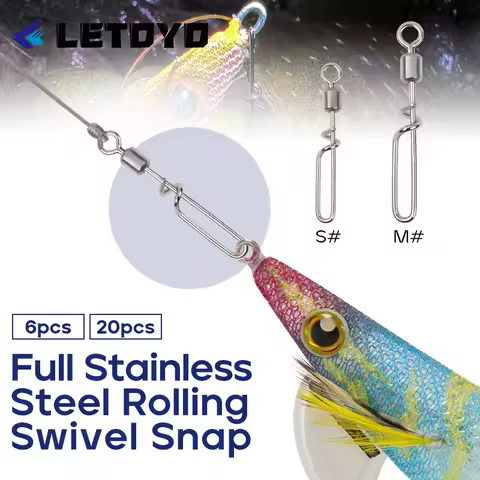 LETOYO Full Stainless Steel Rolling Swivel 6-20Pcs Squid Egi Snap for 1.5#-4.0# cuttlefish fishing j