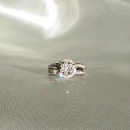 18K White Gold Natural Baguette &amp; Round Diamond Flower Cluster Ring