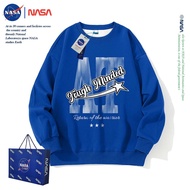 NASA เสื้อสเวตเตอร์คอกลมร่วม AT Meteor American เสื้อแขนยาวพิมพ์ภาษาอังกฤษหลวมสบายๆกีฬาเสื้อยืดแขนยา