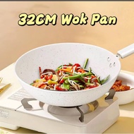 Bright88-32CM White Non Stick Frying Pan Cooking Pan Utensilis Steady Handle Induction Wok Pan