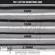 Textstyle Polyester Cotton Round Drawstring Cord 2.5mm 4mm 5mm 6mm Black & White Cord