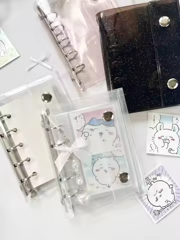 M5 5Holes Glitter Pink Black Transparent Binder Loose Cover Journal Sketchbook Accessories Diary Off