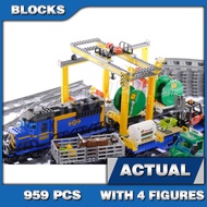 959pcs City Urban Motorized Cargo Train Remote Control Wagons Rail Track 02008 Building Blocks Set B