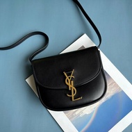 ::Saint Laurent:: YSL KAIA 滑面牛皮翻蓋式黑色馬鞍包 斜背包