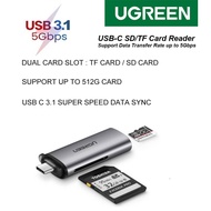UGREEN 2-IN-1 USB-C 3.1 GEN 1 TO TF + SD CARD READER WITH DUAL CARD SLOT AND PLUG & PLAY DESIGN ADAP