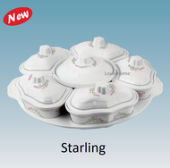 🔥 Melamine 14pcs Party Set Rotating Buffet Food Serving Dome Set Hidangan Lauk Bekas Kuih Raya Makan