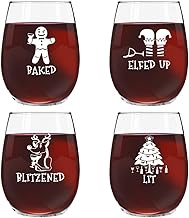 Drunk Christmas Funny Stemless Wine Glasses Set of 4 | Hilarious Christmas Themed Wine Glass for Hol